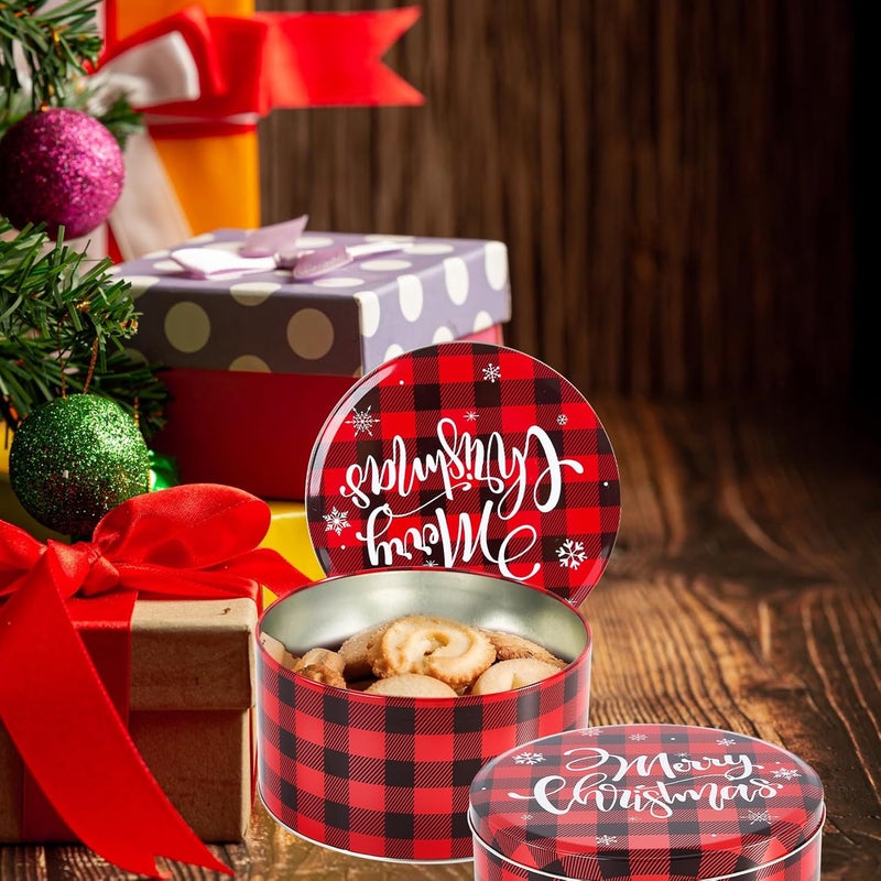 TangFee 6.5Inch Christmas Cookie Tins, Cookie Tins with Lids for Christmas Holiday Gift Giving, Metal Empty Round Cookie Containers, 6Pack - Image 5